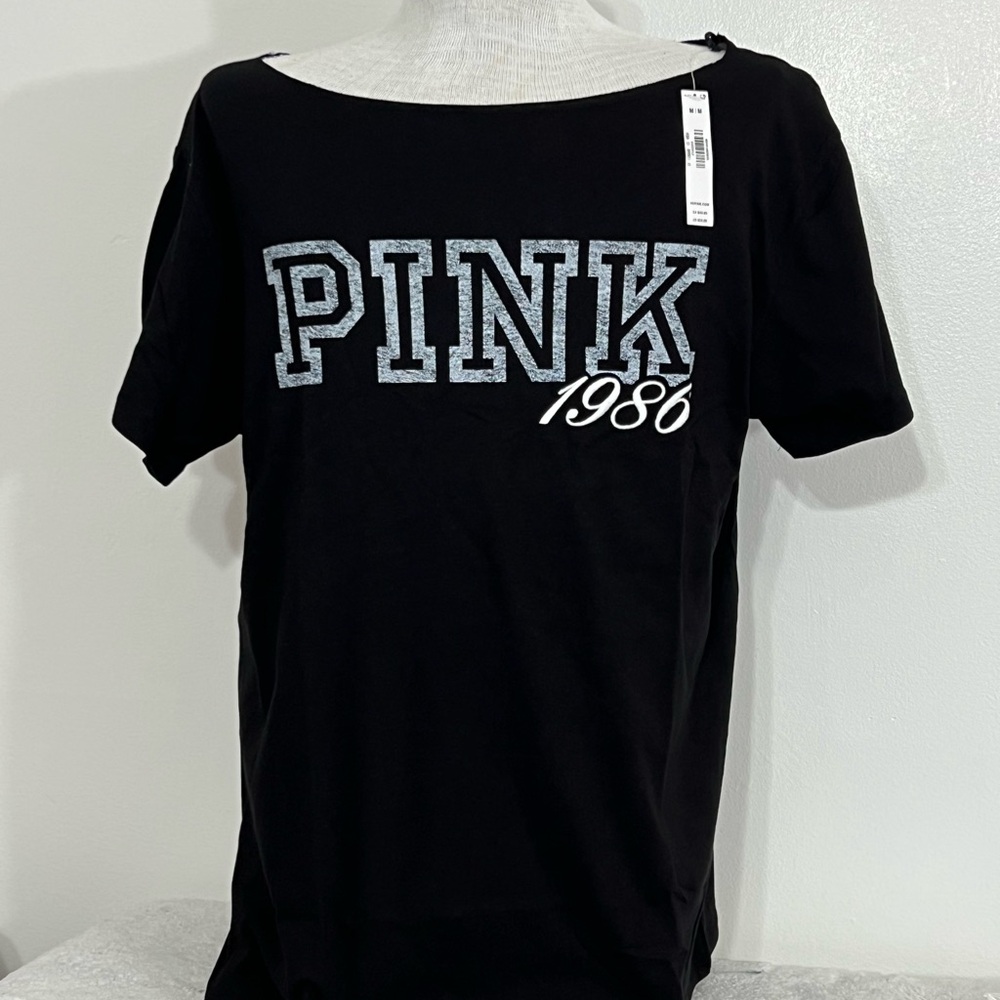 VS PINK OFF THE SHOULDER CAMPUS COTTON TEE NWT - Picture 3 of 4